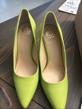 Vince Camuto Neon Lime Pointed-Toe Leather Pumps